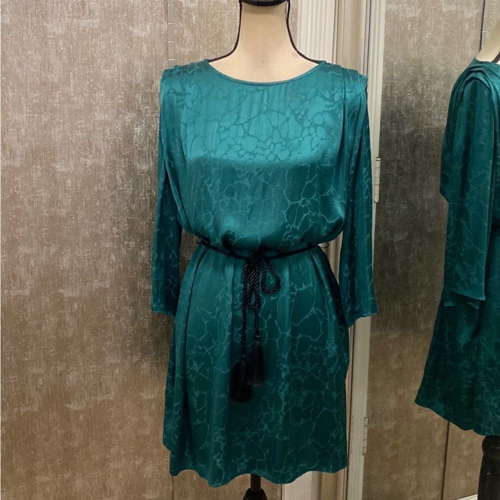 Ba& Sh Elegant Teal Dress with Black Belt, S
